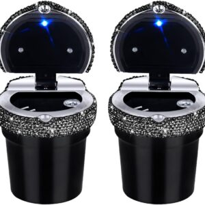 Eing Portable Car Ashtray with Blue LED Light, Smokeless Cup, 2 Pack