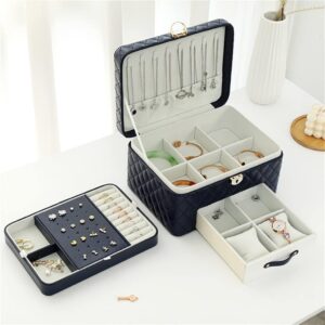 3-layer Large Jewelry Box High Capacity Jewelry Casket Storage Organizer Leather Travel Beauty Boxs for Women (Color : Onecolor, Size : As the picture shows) (Blue As the picture shows)